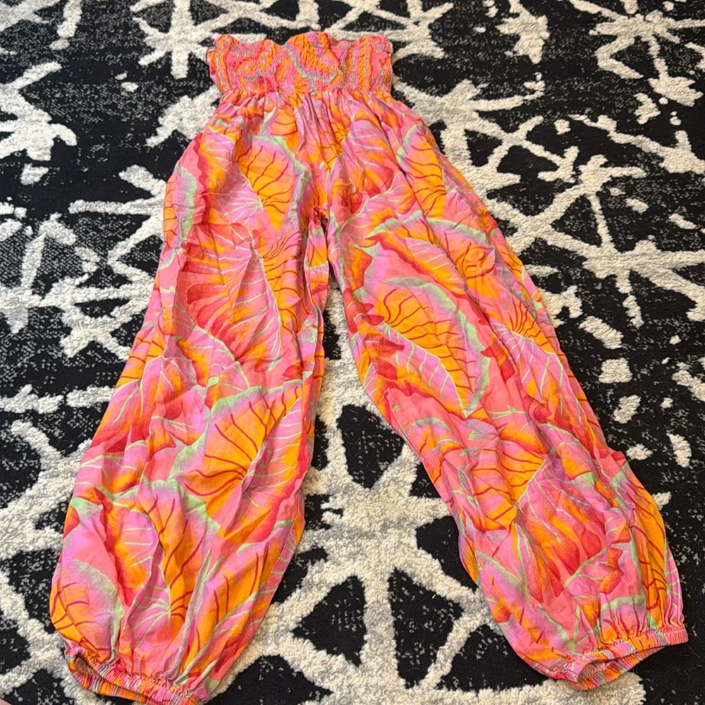 Farm Rio Pink Floral Smocked Tie Pants